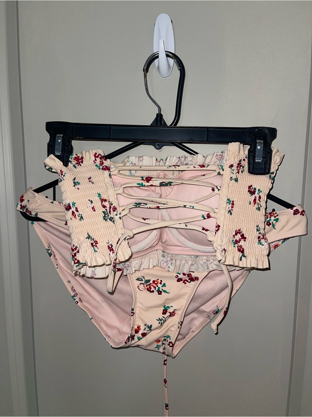 Xhilaration Pale Pink Floral Lace-Up Bikini Set